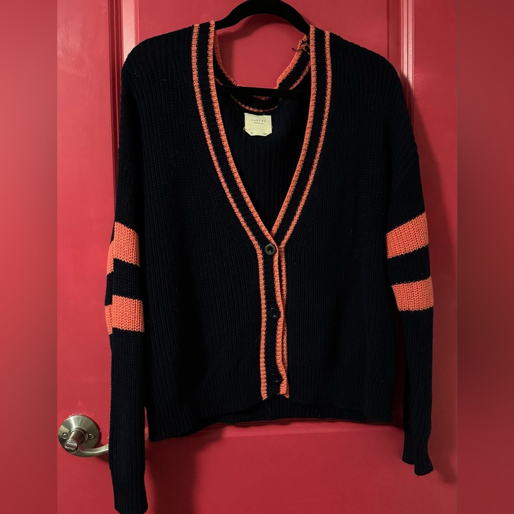 Harper Heritage Navy Blue and Pink Striped Cardigan